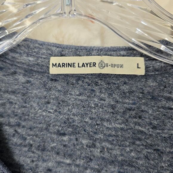 Marine Layer Men's Re-Spun Henley Long Sleeve Shirt Size Large Blue Slub - Picture 3 of 9